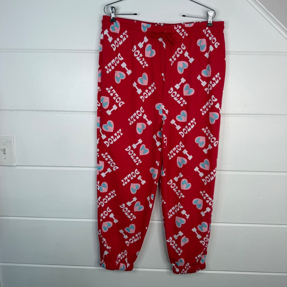 Dolly Parton I Heart Dolly Red Fleece Sweat Pants Pajama Jogger Pants XXL